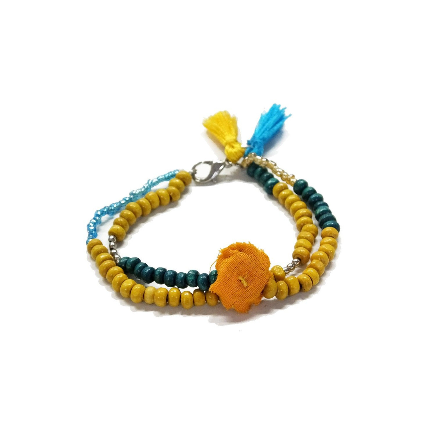 Pulsera abalorios amarillo de madera comercio justo Fundación Vicente Ferrer