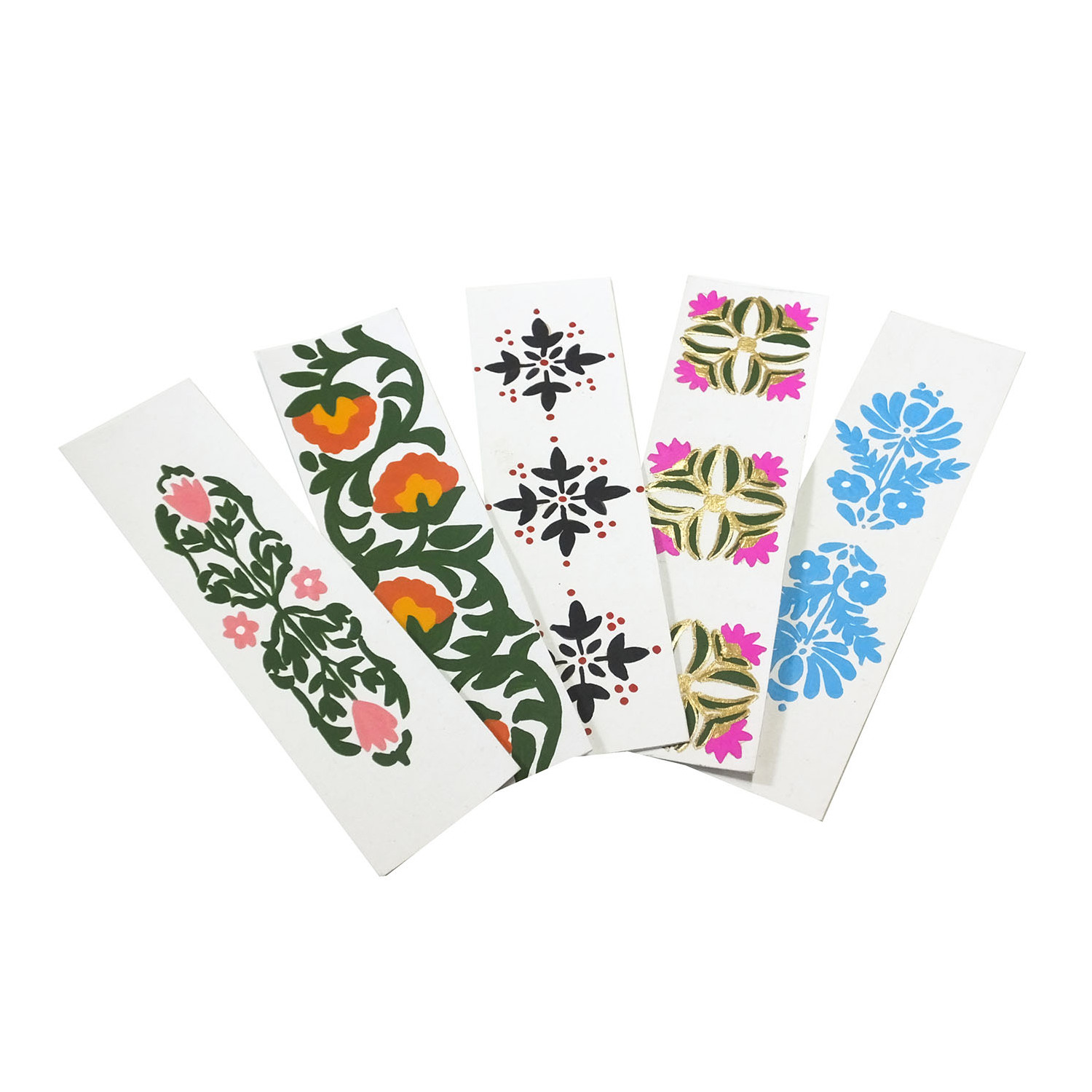 Conjunto de marcapáginas de papel reciclado con estampados botánicos en diferentes diseños florales y colores