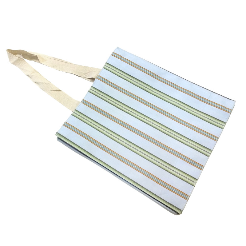 Bolso líneas azul de algodón con estampado de rayas en tonos azul y verde y asas largas color natural