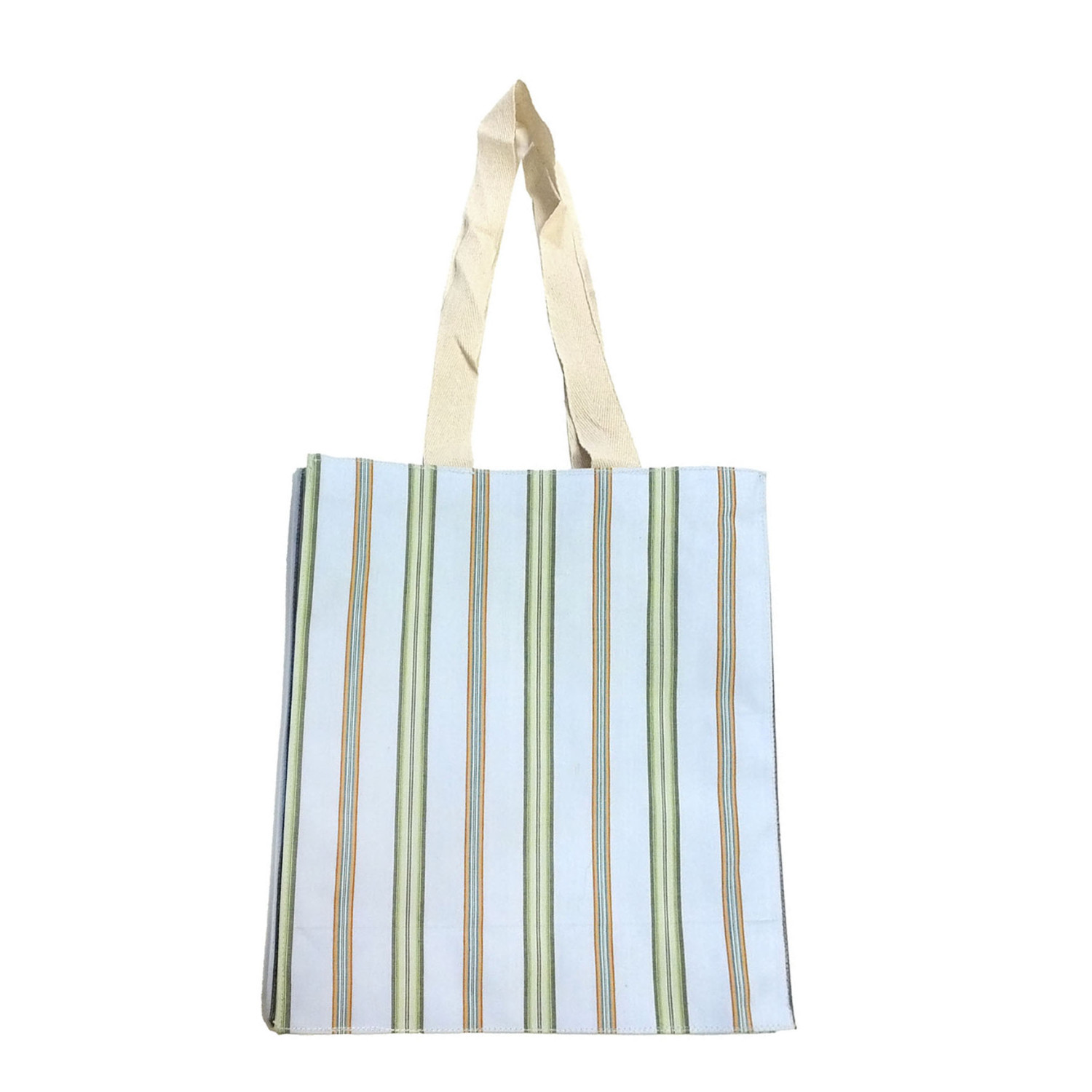 Bolso líneas azul de algodón con asas largas y estampado de rayas verticales en tonos azules y verdes