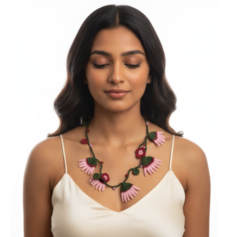 Collar crochet rosa