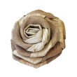 Broche artesanal con forma de rosa elaborado con fibra natural de araconut en tonos beige
