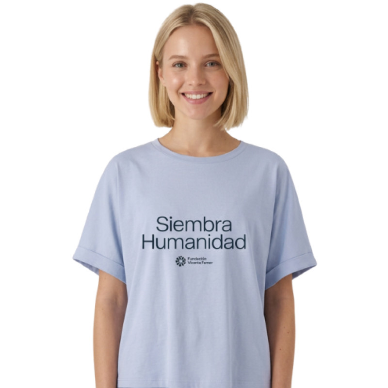 Camiseta mujer Siembra Humanidad azul claro