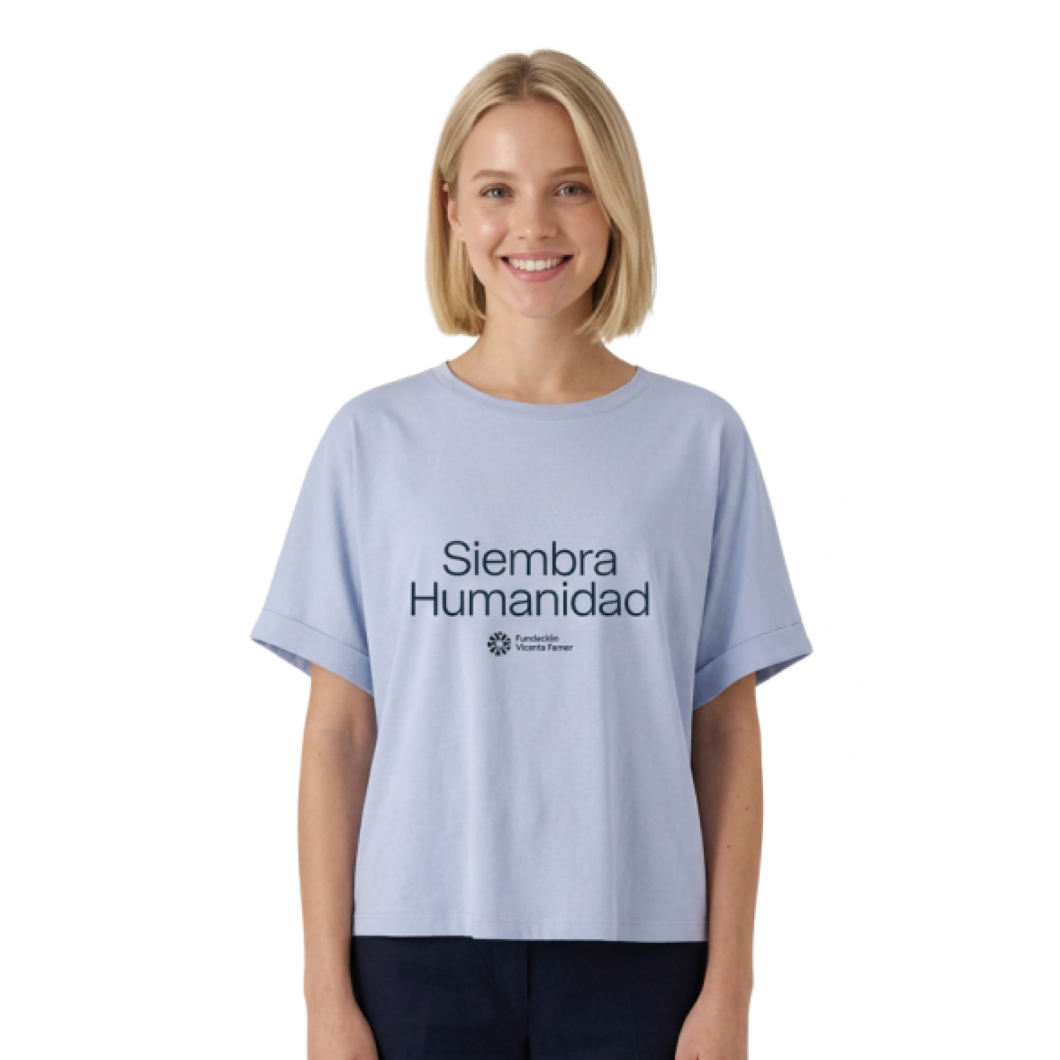 Camiseta mujer Siembra Humanidad azul claro