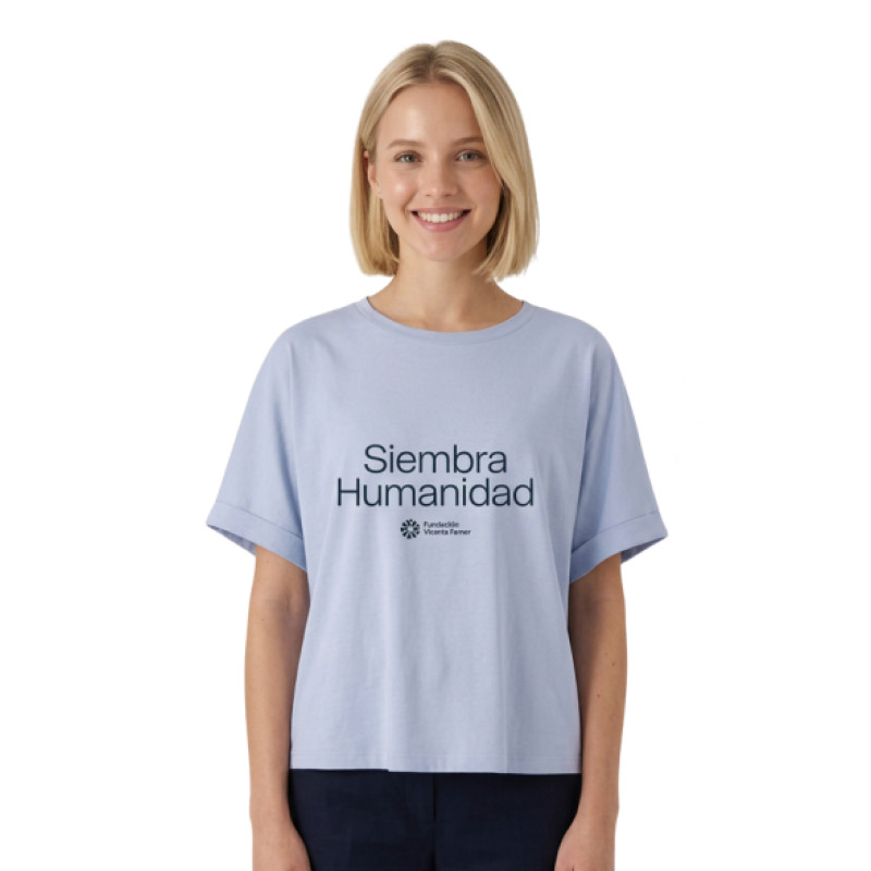 Camiseta mujer Siembra Humanidad azul claro